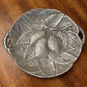SOLD Pewter Lemon and Leaves Decorative Metal Plate RARE